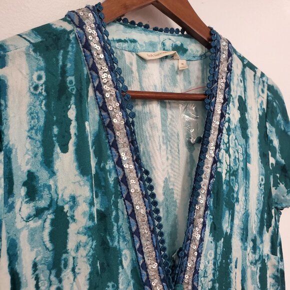Soft Surroundings Womens Artsy Short Sleeve Maxi Dress Size M Blue Boho Gypsy - Picture 2 of 10